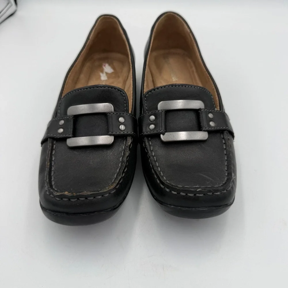 Naturalizer Certainty Black Leather Buckle Loafers Womens Size 6M Square Toe
